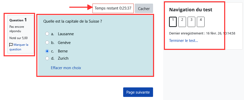 Interface du QCM [Réaliser un QCM sur Iris Exam]